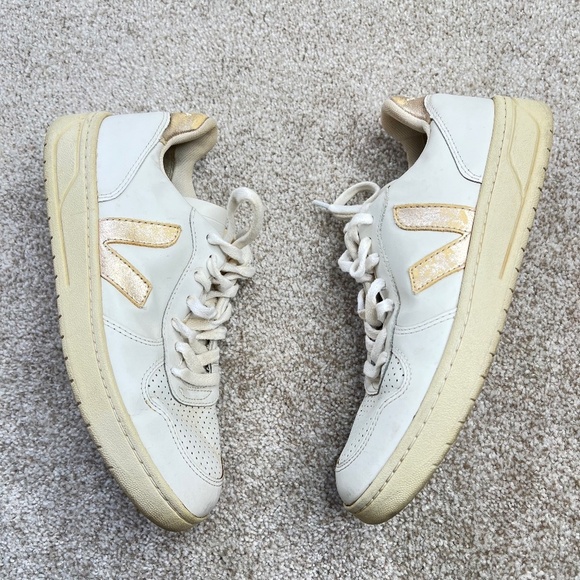 Veja Shoes - Veja  V-10 Gold White Lace Up Sneakers Shoes 8